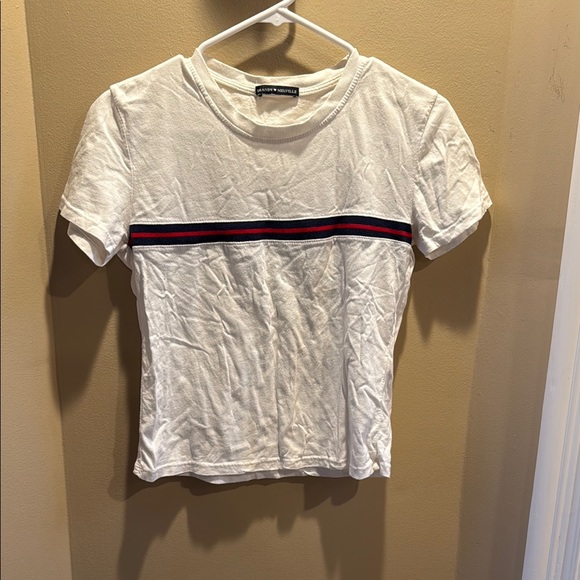 Brandy Melville White T-Shirt with Red and Blue Stripe. One size fits all - Picture 1 of 4